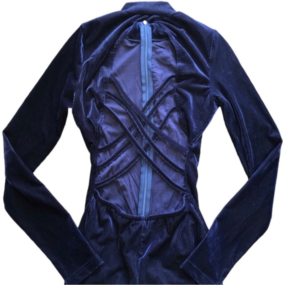 Fashion Nova Instagram Brand Ribbed Velour Catsuit Midnight Blue